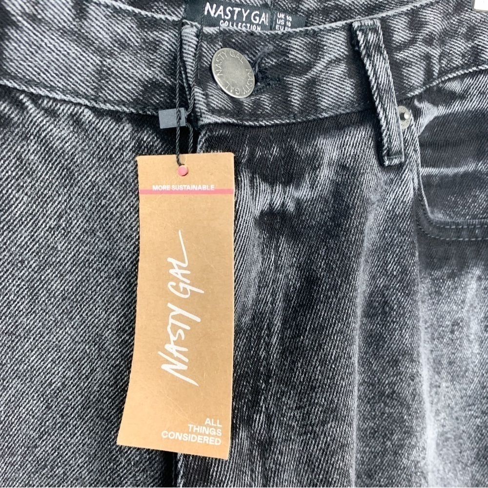 NWT Nasty Gal Black Acid Wash Organic High Rise Classic Straight Leg Jean Sz 10 - Picture 7 of 11